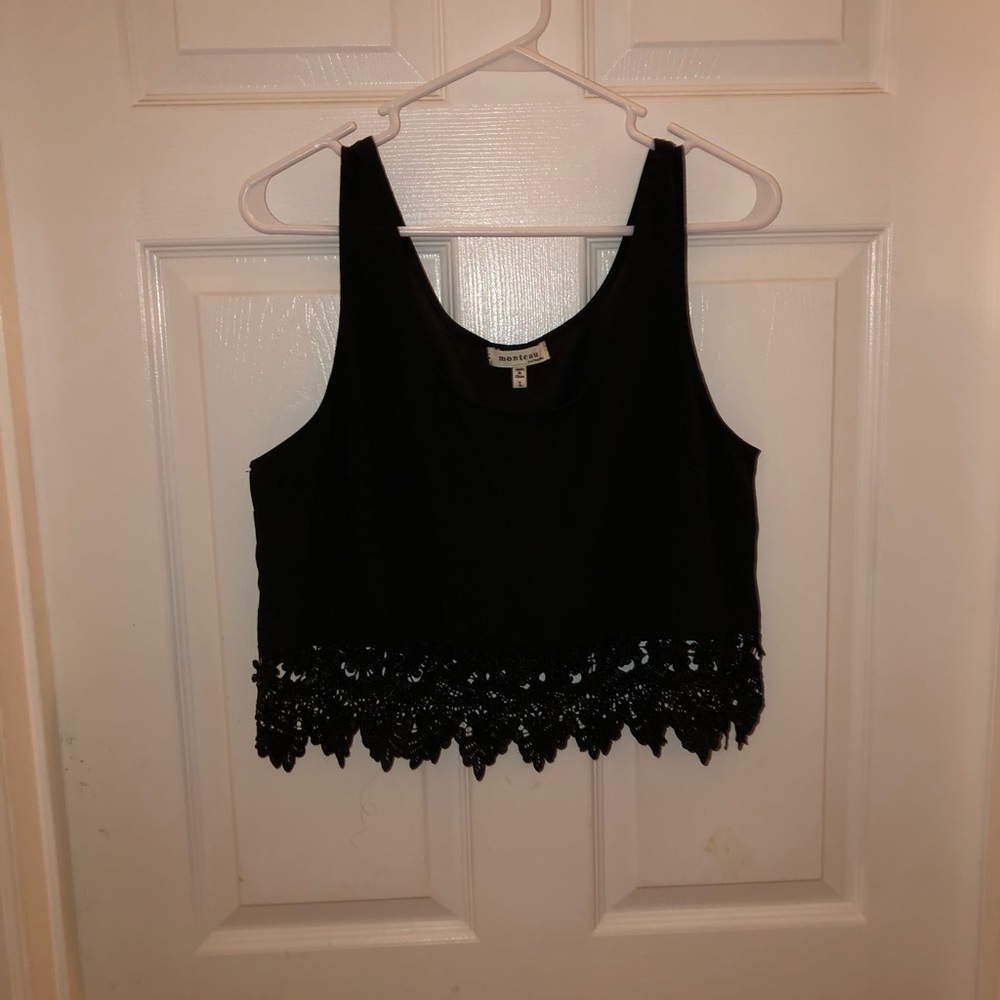 Black lace crop tank top
